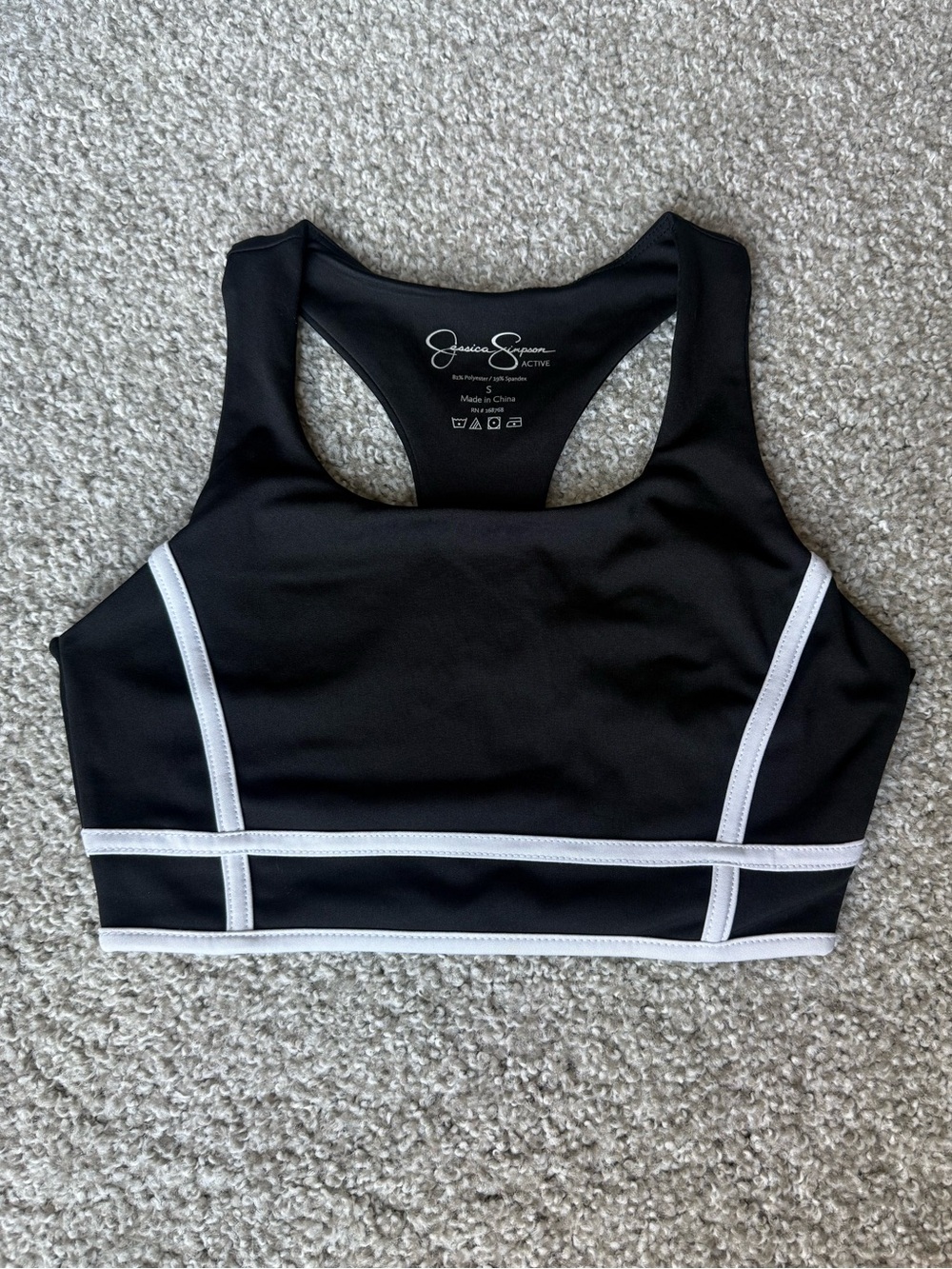Jessica Simpson Black Sports Bra with White Piping
